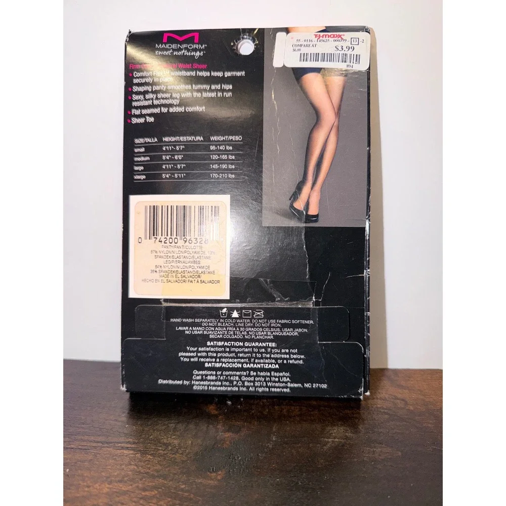 Maidenform Sweet Nothings Shaping Sheers‎ Black Firm Control Tights XL 96328